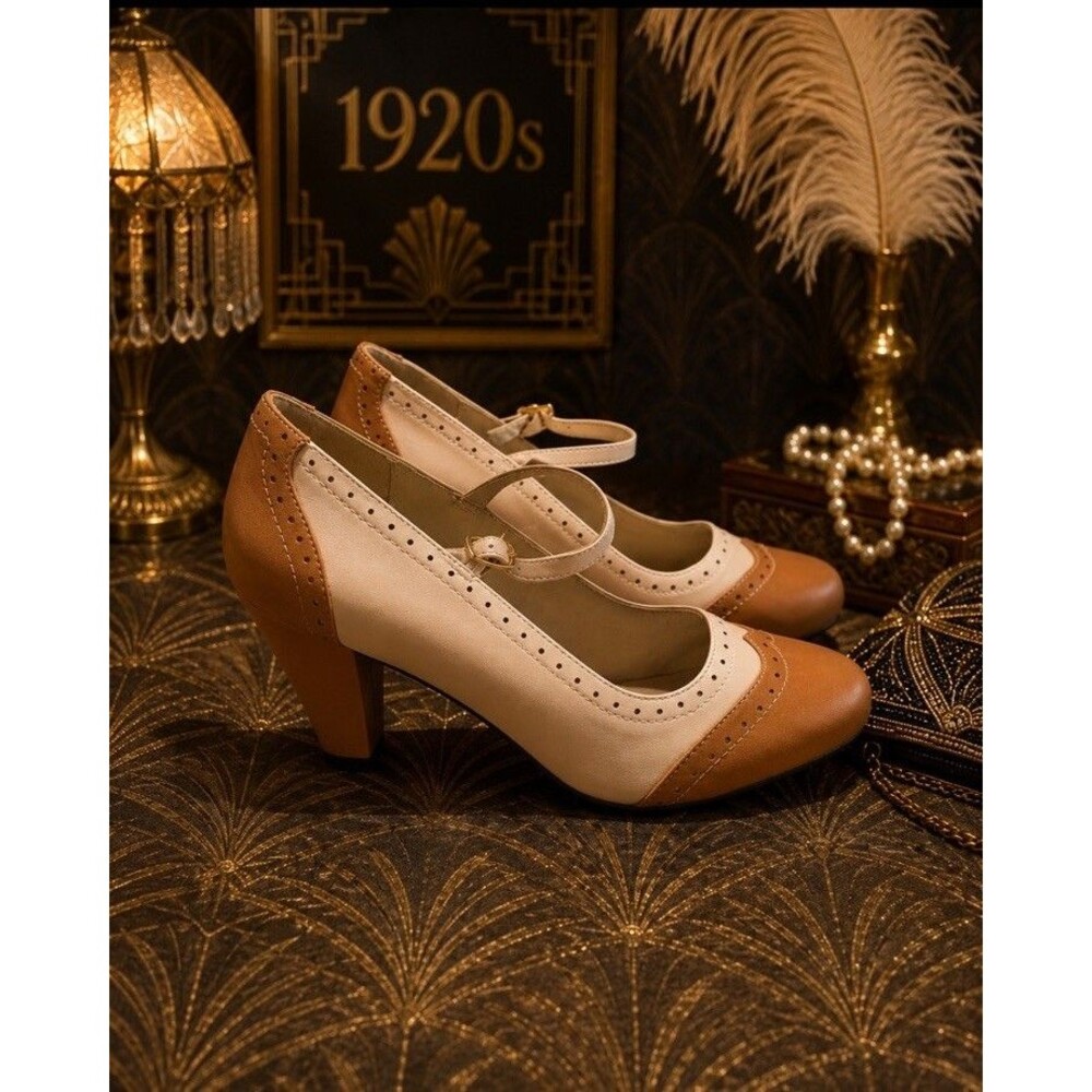 Mary Jane Two Tone Classic Retro 1920’s  Women’s Size 10N Oxford Pattern Heels - Picture 2 of 5